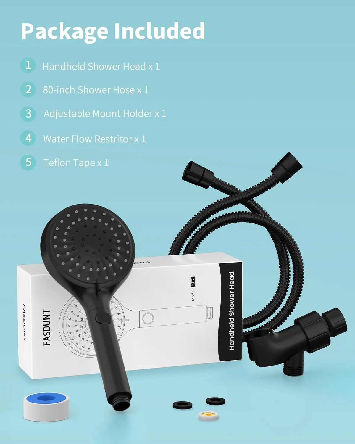 Shower Head with Handheld, High Pressure Handheld Shower Head with 80" Extra Long Stainless Steel Hose & Adjustable Bracket, Showerhead with ON/OFF Switch, Black