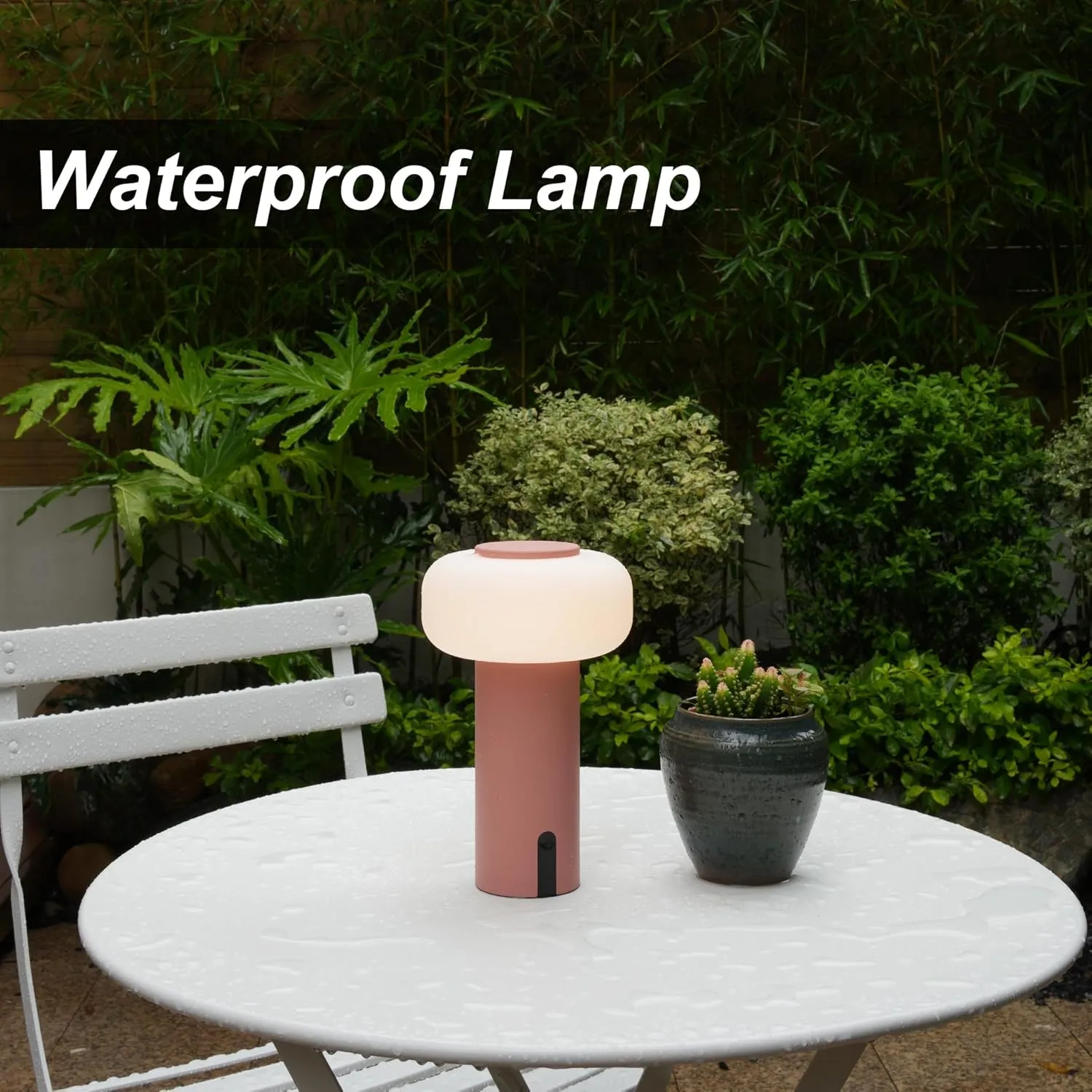 Shower Lamp Waterproof, Outdoor Cordless Table Lamp Rechargeable, Portable Battery Operated Lamp, Touch Dimmable Night Light for Bedroom/Patio/Dinning/Camping (Pink)