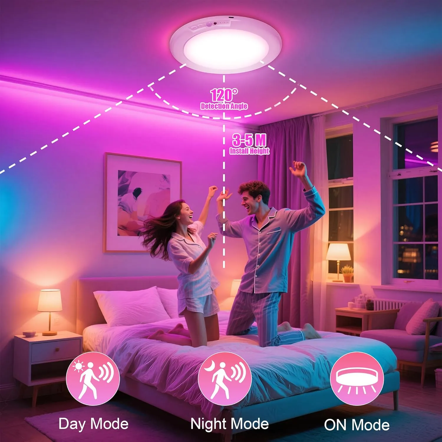 Shower Lights for Inside Shower - 2 Packs Rechargeable Ceiling Light with Remote, Color Changing & White Timing Light, Motion Sensor Battery Powered Shower Lamp for Bathroom Closet Patio