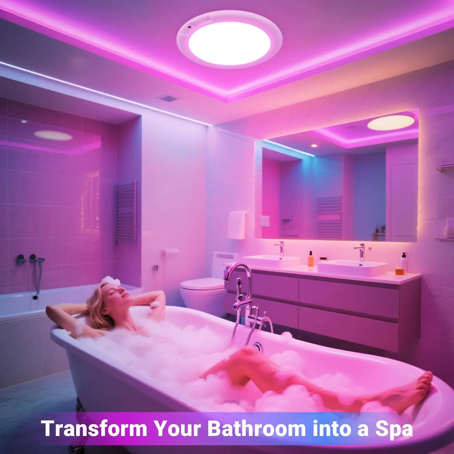 Shower Lights for Inside Shower - 2 Packs Rechargeable Ceiling Light with Remote, Color Changing & White Timing Light, Motion Sensor Battery Powered Shower Lamp for Bathroom Closet Patio