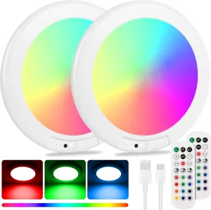 Shower Lights for Inside Shower - 2 Packs Rechargeable Ceiling Light with Remote, Color Changing & White Timing Light, Motion Sensor Battery Powered Shower Lamp for Bathroom Closet Patio