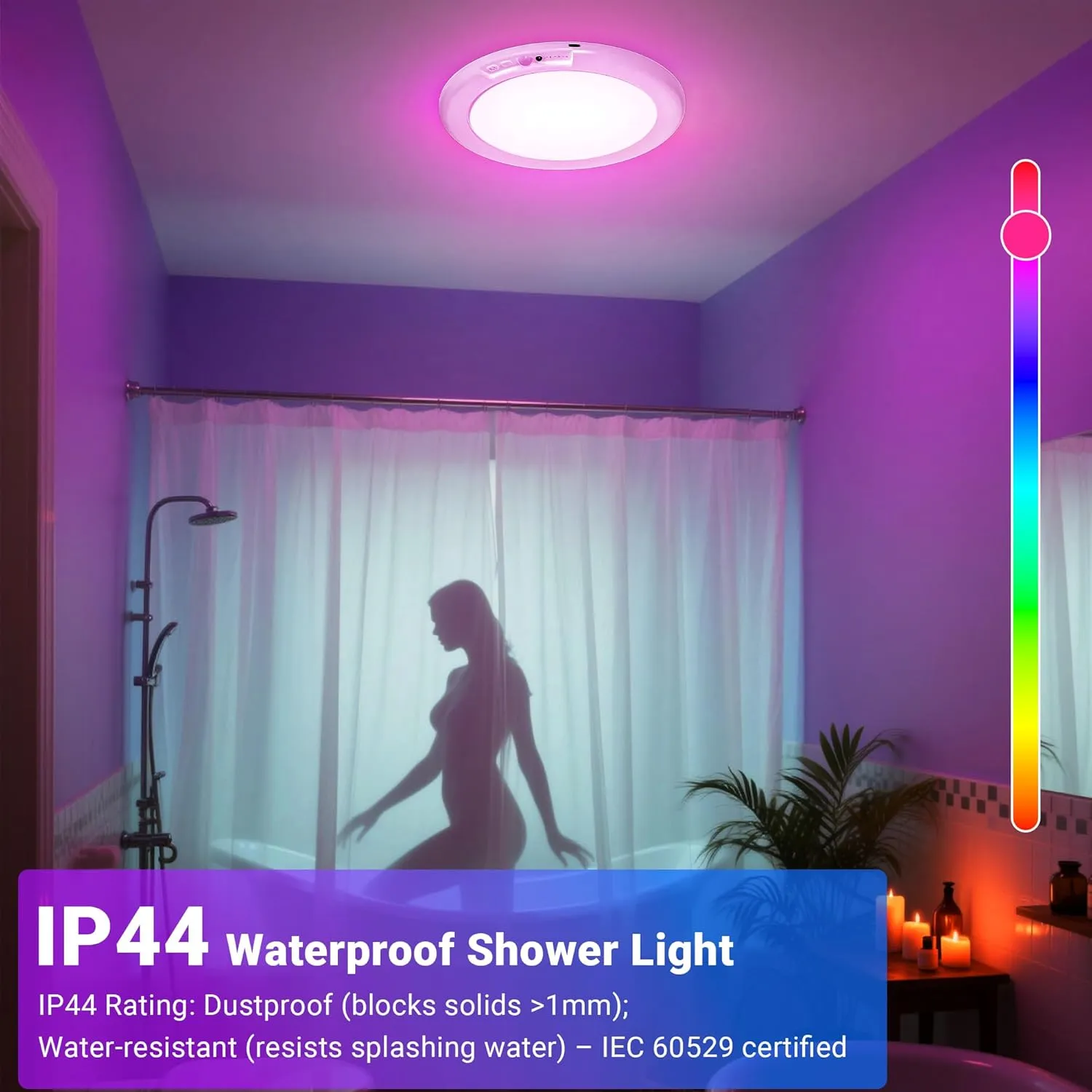 Shower Lights for Inside Shower - 2 Packs Rechargeable Ceiling Light with Remote, Color Changing & White Timing Light, Motion Sensor Battery Powered Shower Lamp for Bathroom Closet Patio