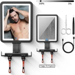 Shower Mirror Fogless for Shaving,Quick Anti Fog Mirror for Shower,3-Color Light Bathroom Mirror with Strong Adhesive Backing,Makeup Shower Shave Mirror,Black Bathroom Decor Makeup Mirror for Wall