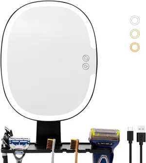 Shower Mirror Fogless with Light for Shaving, Anti-Fog Bathroom Shaving Mirror Rechargeable, 3 Colors Dimmable Lighting Makeup Mirror with Razor Holder