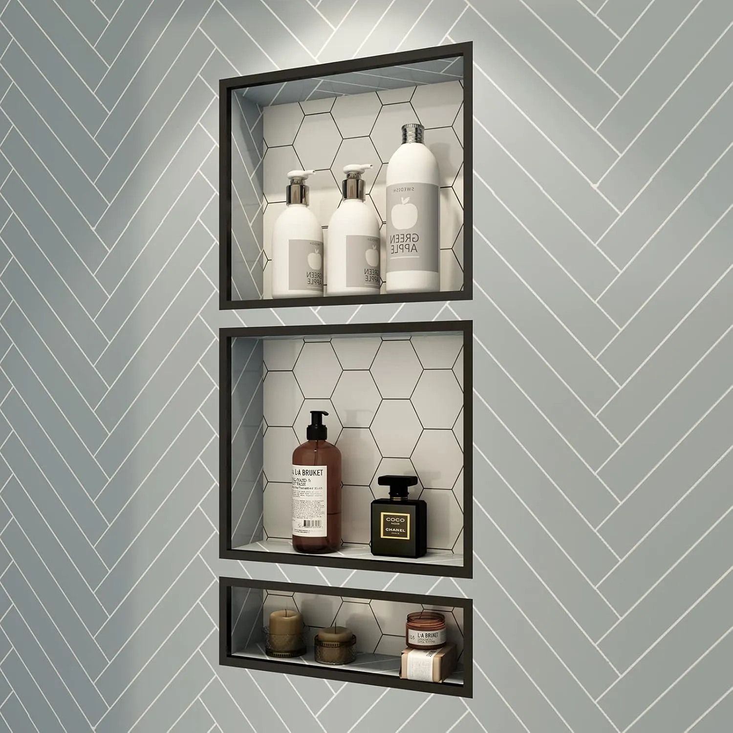 Shower Niche Ready for Tile 16"X34"(16"x14" 16"x20"), Set of Two Organizer,Recessed Niche Shelf Easy Installation and Bonding Friendly,for Bathroom Storage