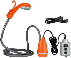 Shower, Portable Camping Shower Outdoor Camping Shower Pump Rechargeable Shower Head for Camping Hiking Traveling, Orange