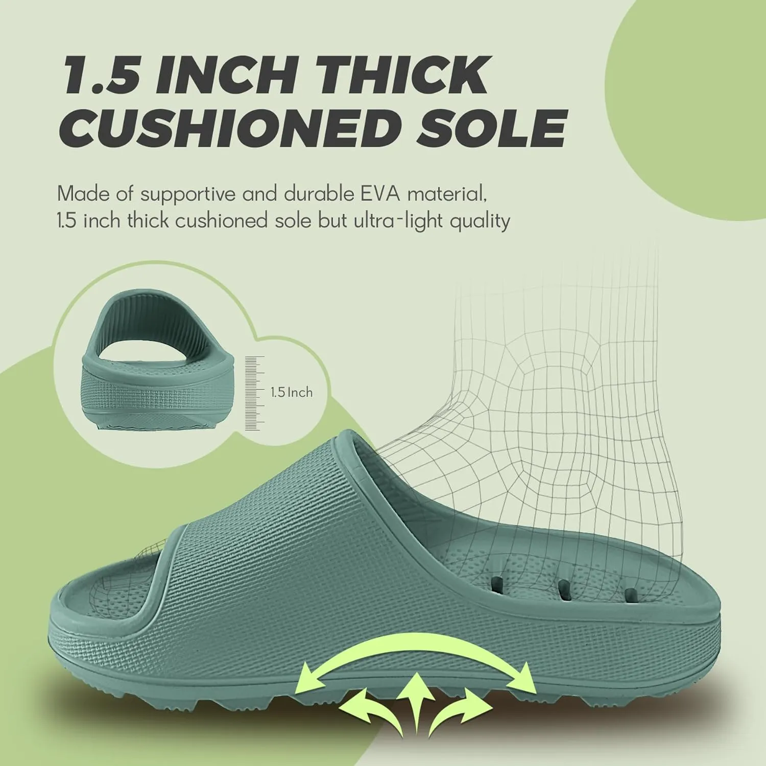 Shower Shoes for Women Men Quick Drying Lightweight Non-Slip Pool Slides Bath Slippers | Ultra Cushion | Thick Sole