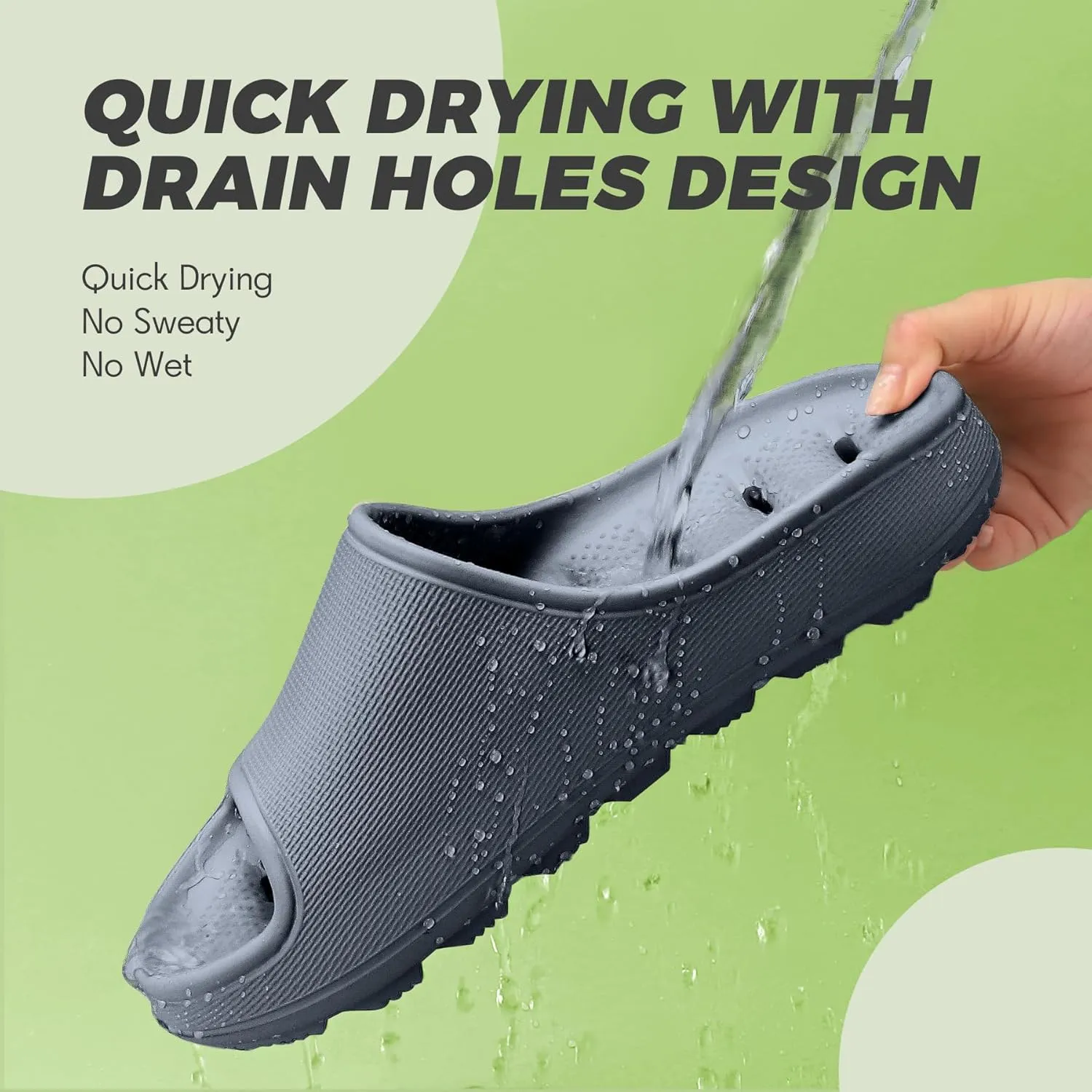Shower Shoes for Women Men Quick Drying Lightweight Non-Slip Pool Slides Bath Slippers | Ultra Cushion | Thick Sole