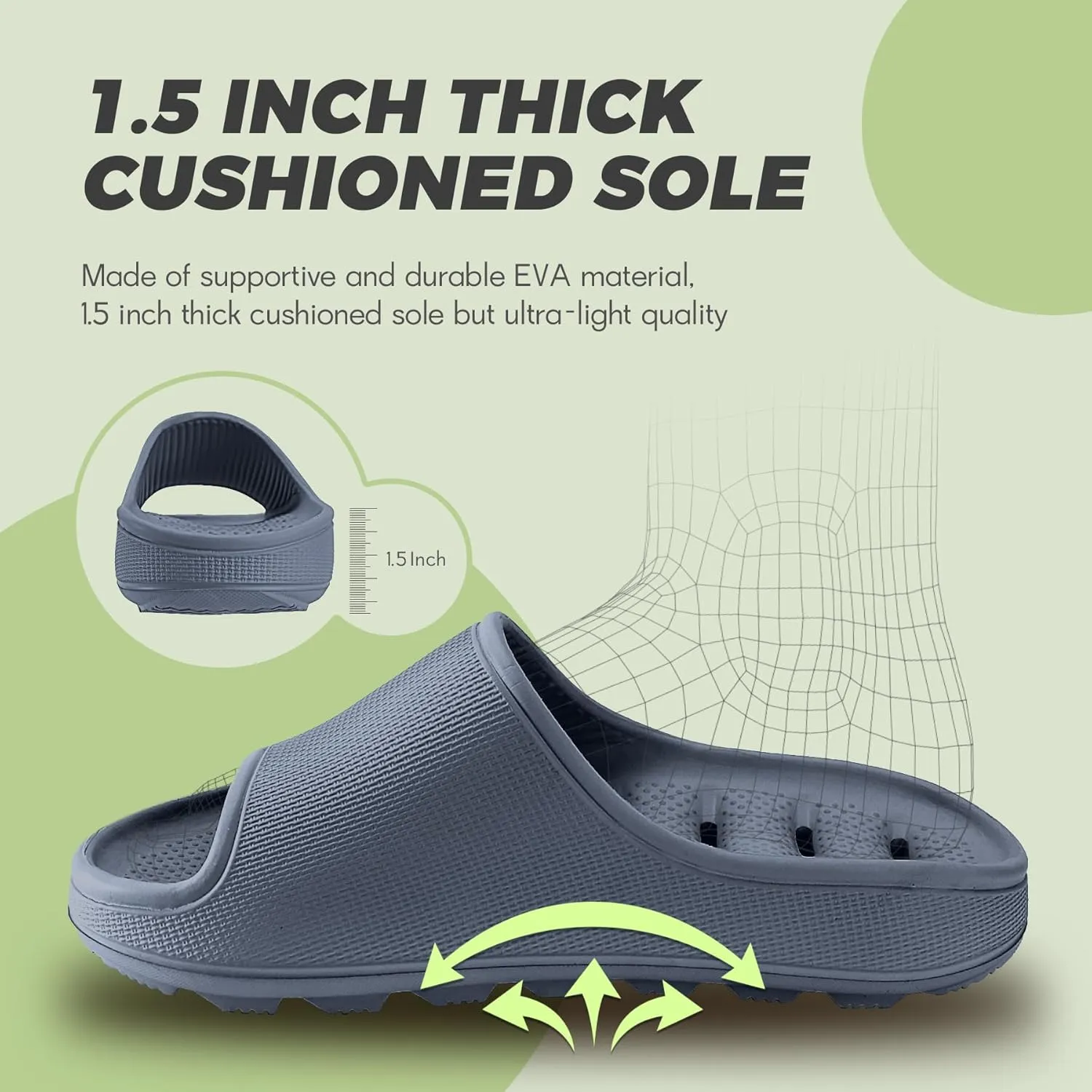 Shower Shoes for Women Men Quick Drying Lightweight Non-Slip Pool Slides Bath Slippers | Ultra Cushion | Thick Sole