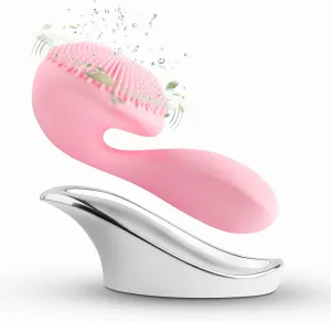 Silicon Facial Cleansing Brush - Electric, Rechargeable, Waterproof IPX7 - Rotating Magnetic Beads - 4 Function Modes - Face Massage for Deep Cleaning - Magnetic Charging Base - Ergonomic Handle