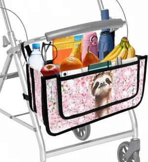Sloth Cherry Blossom Rollator Seat Bag Butterfly Hands-Free Storage Basket Large Walker Bag for Four Wheel Rollator Universal Fit for Walkers Scooters or Rollator Walkers