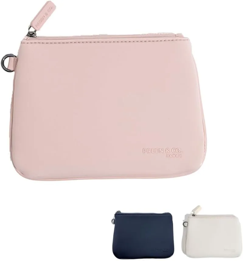 Small, slim heat-resistant makeup beauty pouch for purse. Insulated cosmetic pouch helps protect makeup from melting, spoiling and expiring quickly. Makeup bag for car (Pouch, Nude Pink Pouch)