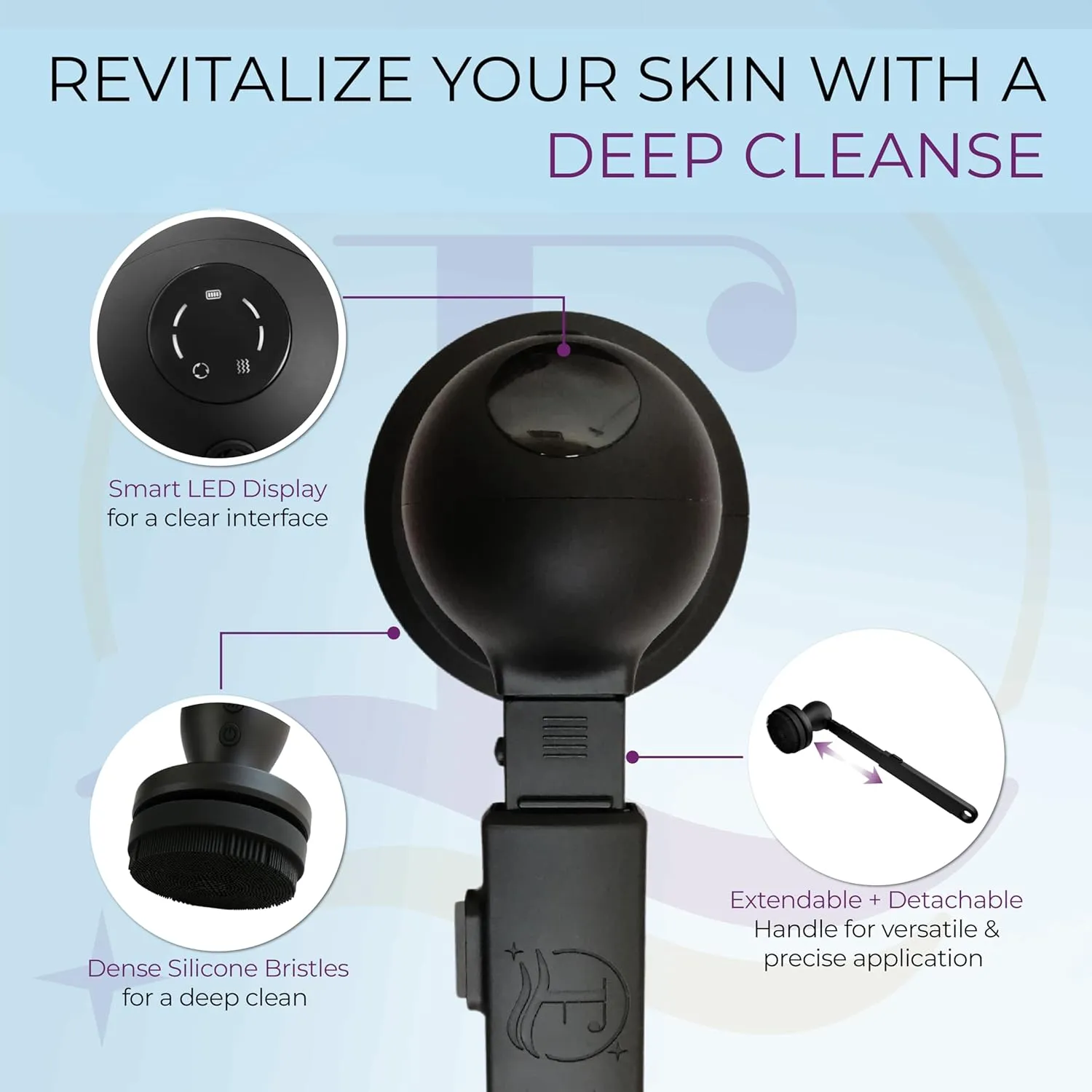 Smart Electric Shower Brush – Waterproof, LED Display, Adjustable Spin & Vibration Modes, Extendable Arm, Anti-Slip Design, Type-C Port, 2 Brush Heads,15 Showers Per Charge, Hanger & Charger