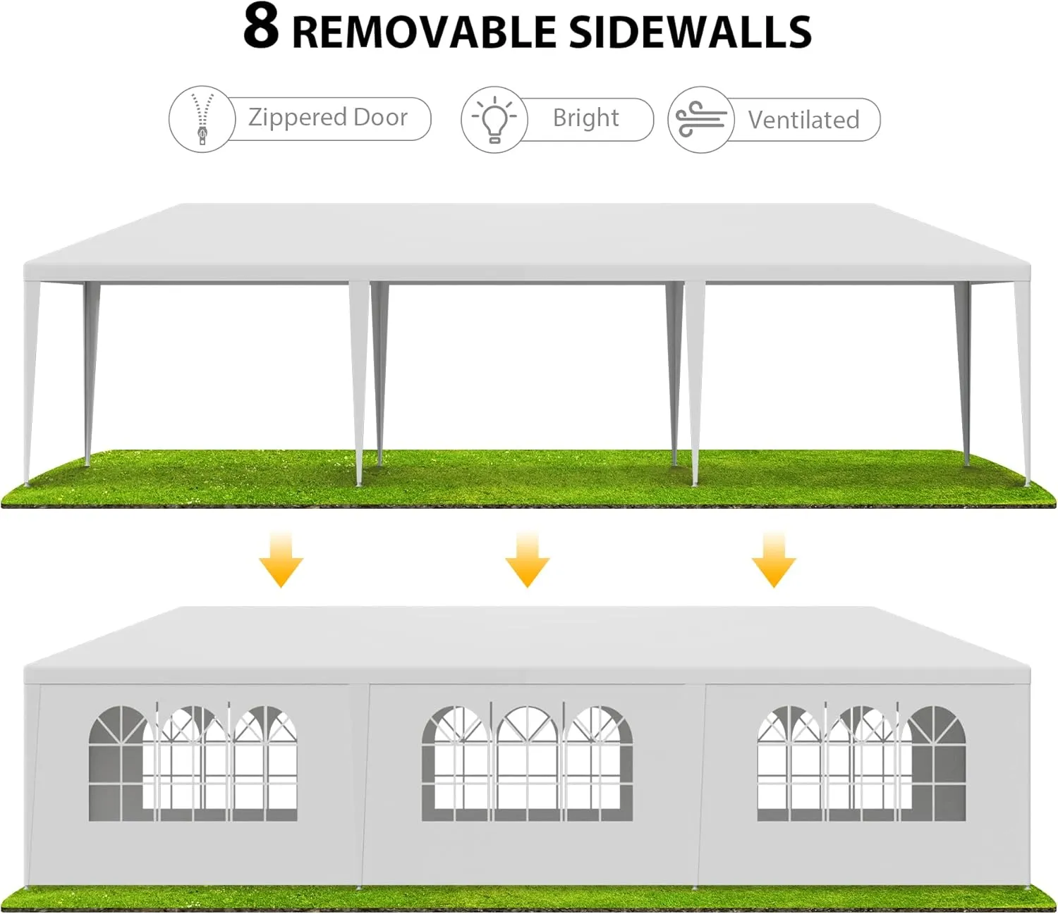 Smartxchoices 10' x 30' Outdoor Waterproof Gazebo Canopy Tent with Removable Sidewalls and Windows Heavy Duty Tent for Party Wedding Events Beach BBQ, White