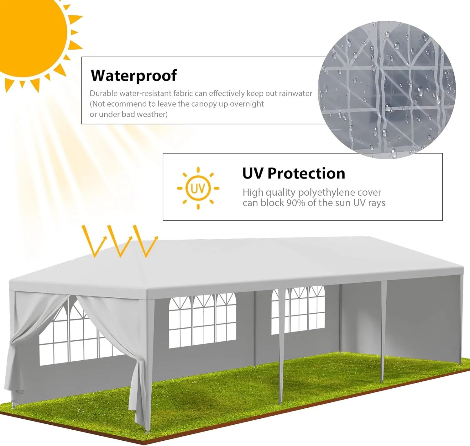 Smartxchoices 10' x 30' Outdoor Waterproof Gazebo Canopy Tent with Removable Sidewalls and Windows Heavy Duty Tent for Party Wedding Events Beach BBQ, White