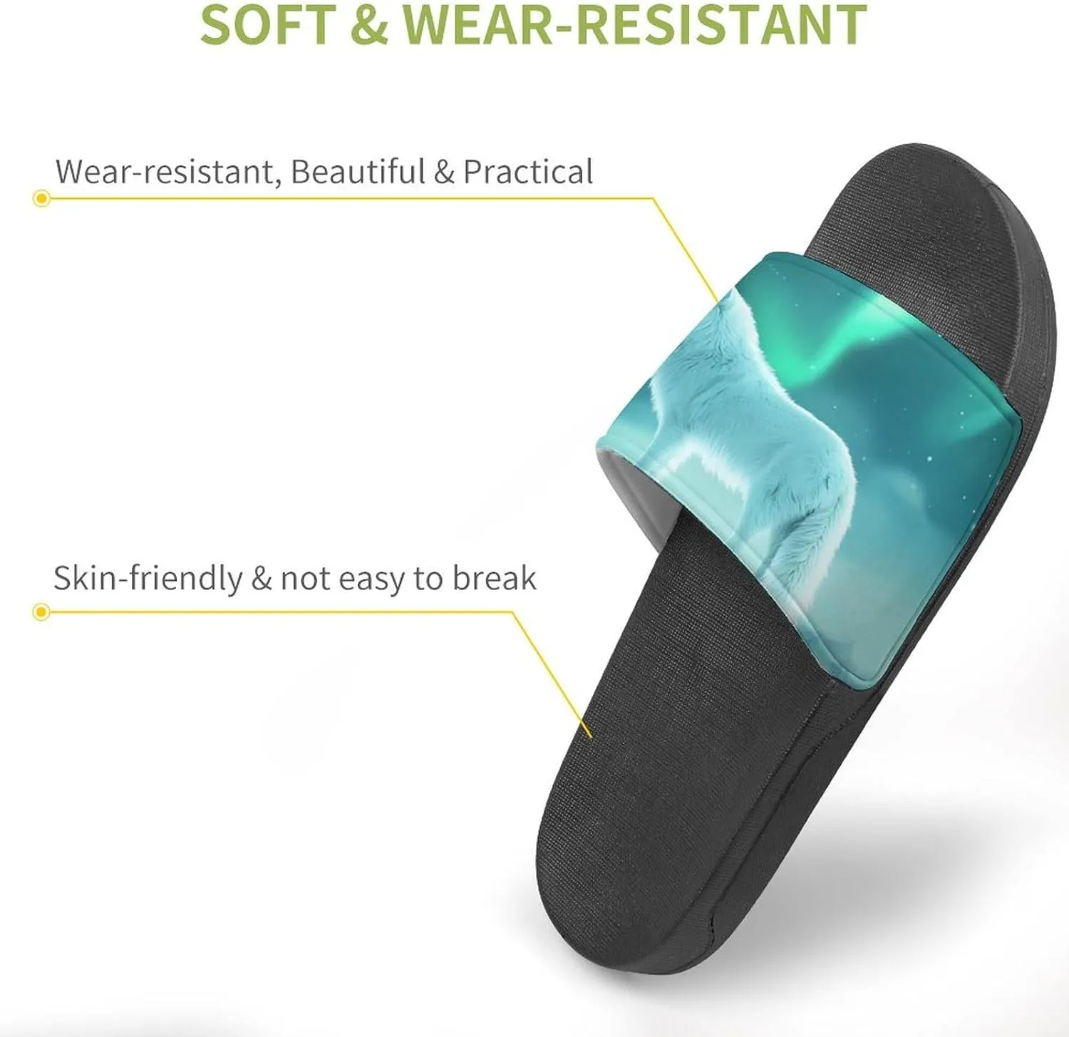 Snow Wolf with Aurora Borealis Shower Shoes Slippers PVC Non-Slip Home for Bathroom Beach Indoor Outdoor