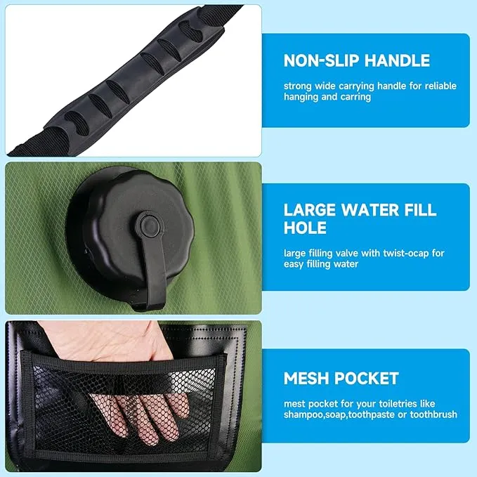 Solar Portable Shower Bag, 5 Gal/20L Solar Heating Outdoor Camping Shower Bag with On-Off Switchable Shower Head&Removable Hose Suitable for Camping, Hiking, Travel, Beach Swimming
