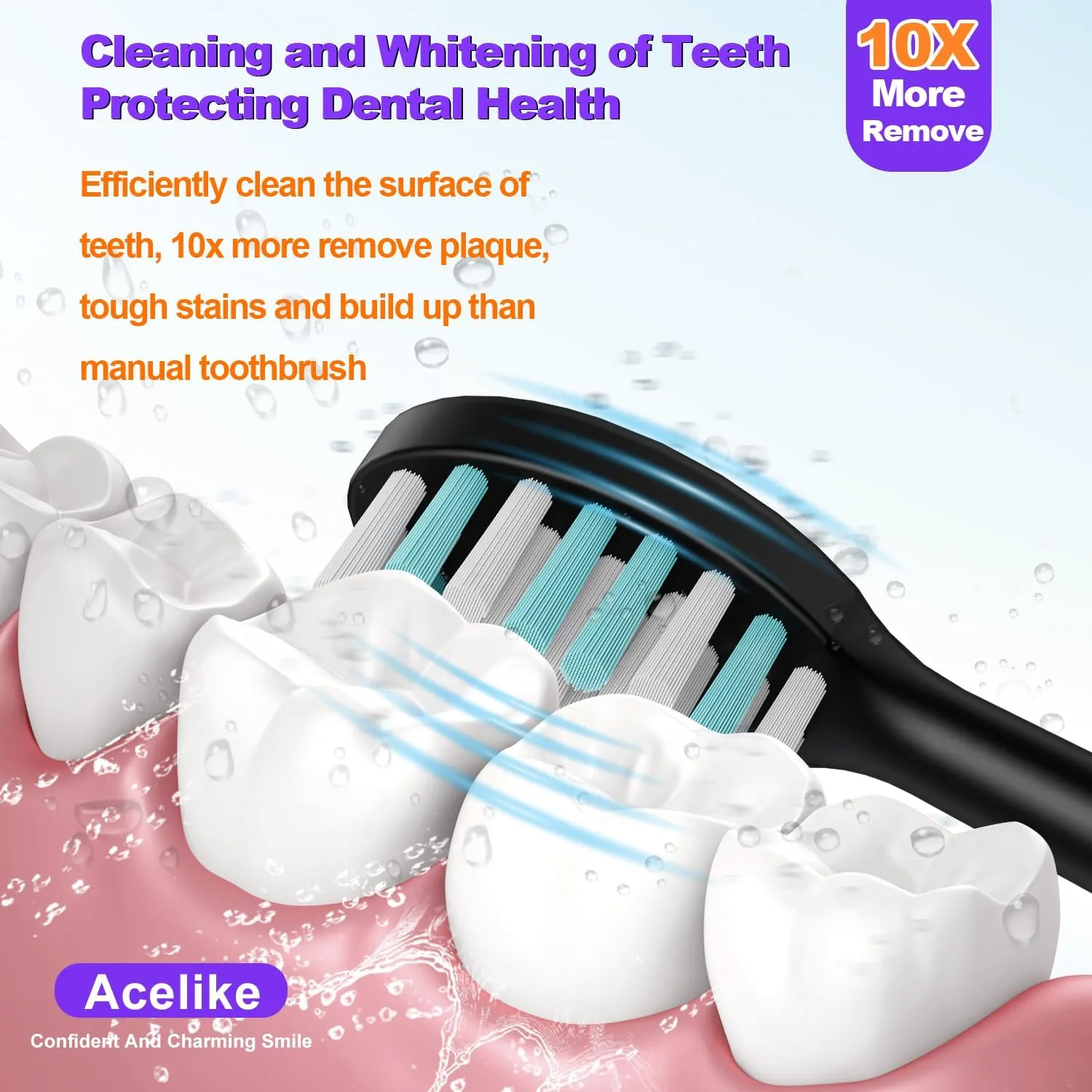 Sonic Electric Toothbrush for Adults and Kids, Rechargeable Toothbrush with 8 Brush Heads & Travel Case, 5 Modes & 2 Minute-Timer, 45000VPM Deep Clean, IPX7,One Fast Charge Last 120 Days - Black
