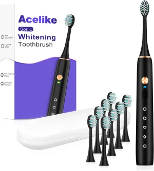 Sonic Electric Toothbrush for Adults and Kids, Rechargeable Toothbrush with 8 Brush Heads & Travel Case, 5 Modes & 2 Minute-Timer, 45000VPM Deep Clean, IPX7,One Fast Charge Last 120 Days - Black