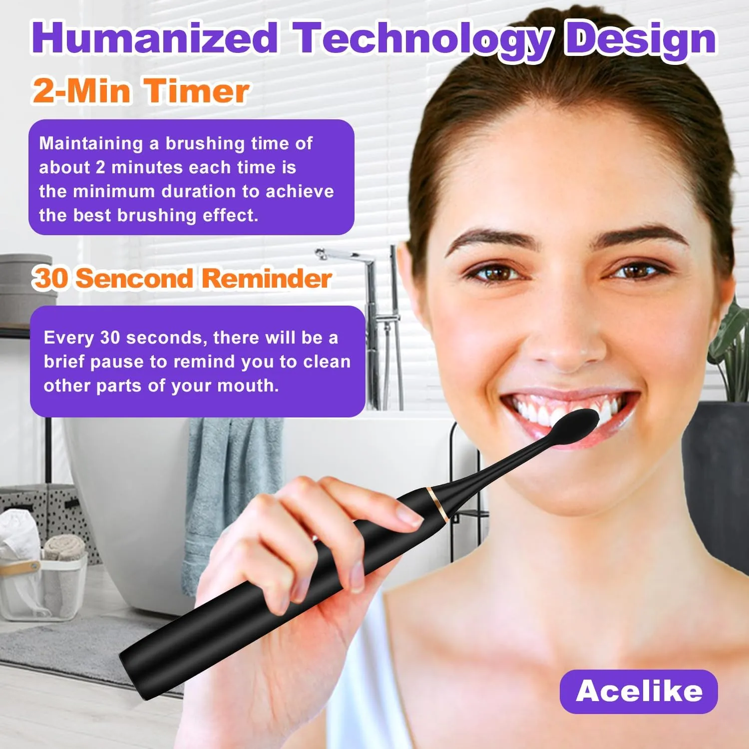 Sonic Electric Toothbrush for Adults and Kids, Rechargeable Toothbrush with 8 Brush Heads & Travel Case, 5 Modes & 2 Minute-Timer, 45000VPM Deep Clean, IPX7,One Fast Charge Last 120 Days - Black