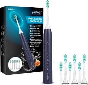 Sonic Electric Toothbrush Navy Blue - 5 Modes with Smart Timer - Soft Bristle USB Rechargeable Toothbrush for Adults - Power Vibrating Toothbrush for Dental Oral Care - 31000-38000Stroke/Min