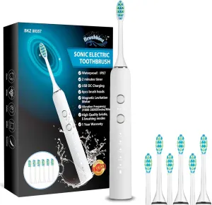 Sonic Electric Toothbrush White - 5 Modes with Smart Timer - Soft Bristle USB Rechargeable Toothbrush for Adults - Power Vibrating Toothbrush for Dental Oral Care - Lasts 60 Days
