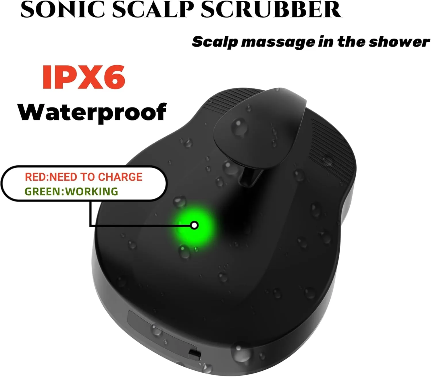 Sonic Scalp Scrubber with Silicone Bristles for Hair Growth & Dandruff Removal, Waterproof, Rechargeable, 3 Vibration Levels (Black)