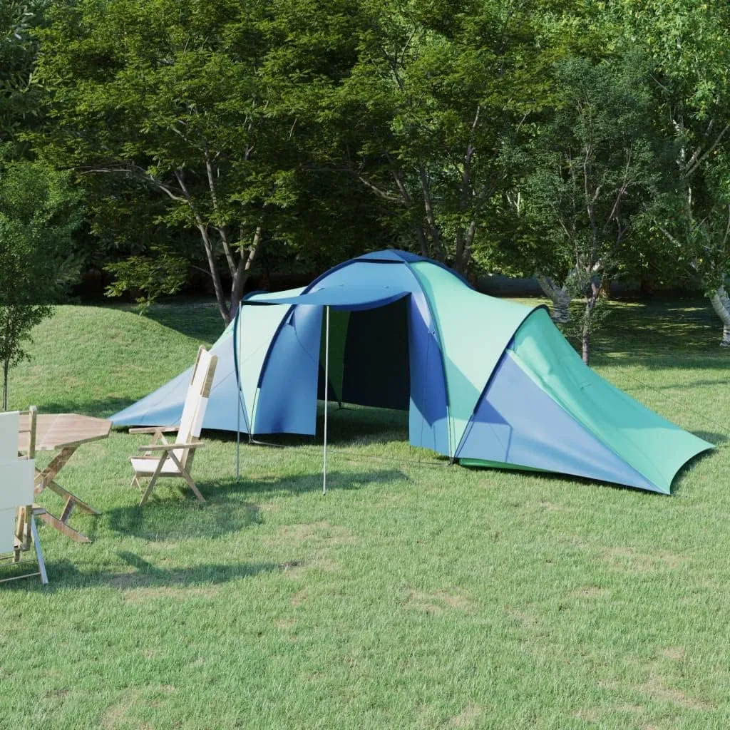 Spacious Camping Tent for 6 Persons, Easy Setup, Waterproof, Mosquito Net, Blue and Green
