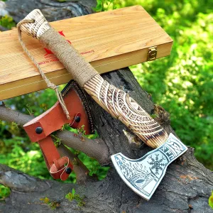 SS SMART & SHARP SPORTS INC Custom Handmade High Carbon Steel Viking Axe Real Hatchet,Gift for hIm,19 inches SS-17604 with Wooden Box