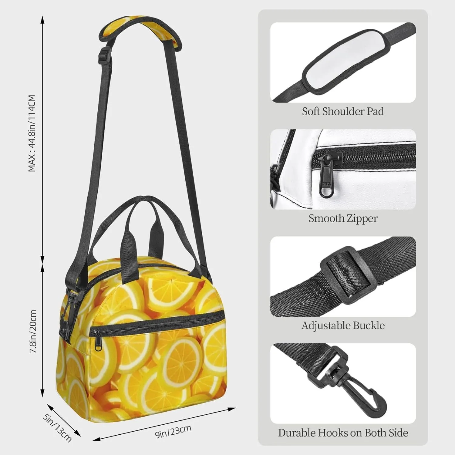 Stacked Lemon Slices Lunch Bag Hand Tote Crossbody Insulated Lunch Bag Large Portable Lunch Box