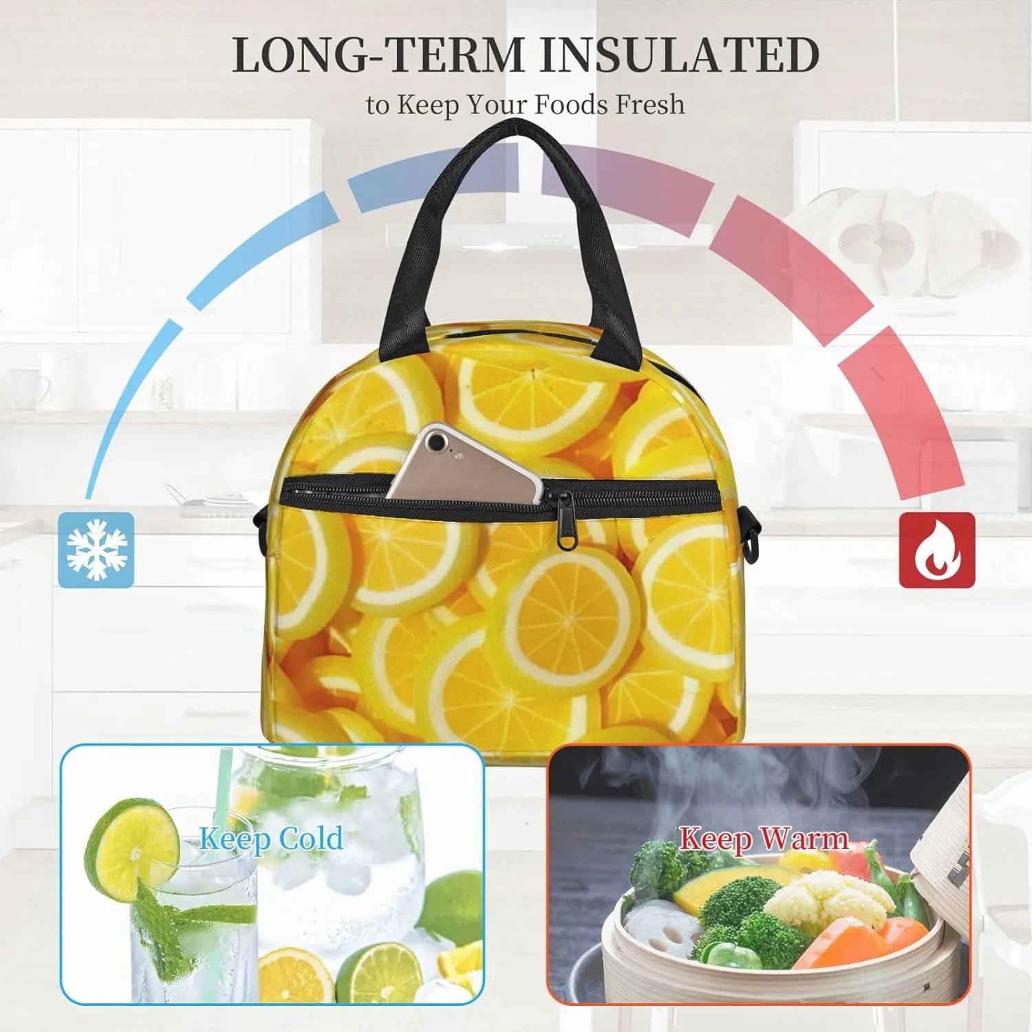 Stacked Lemon Slices Lunch Bag Hand Tote Crossbody Insulated Lunch Bag Large Portable Lunch Box