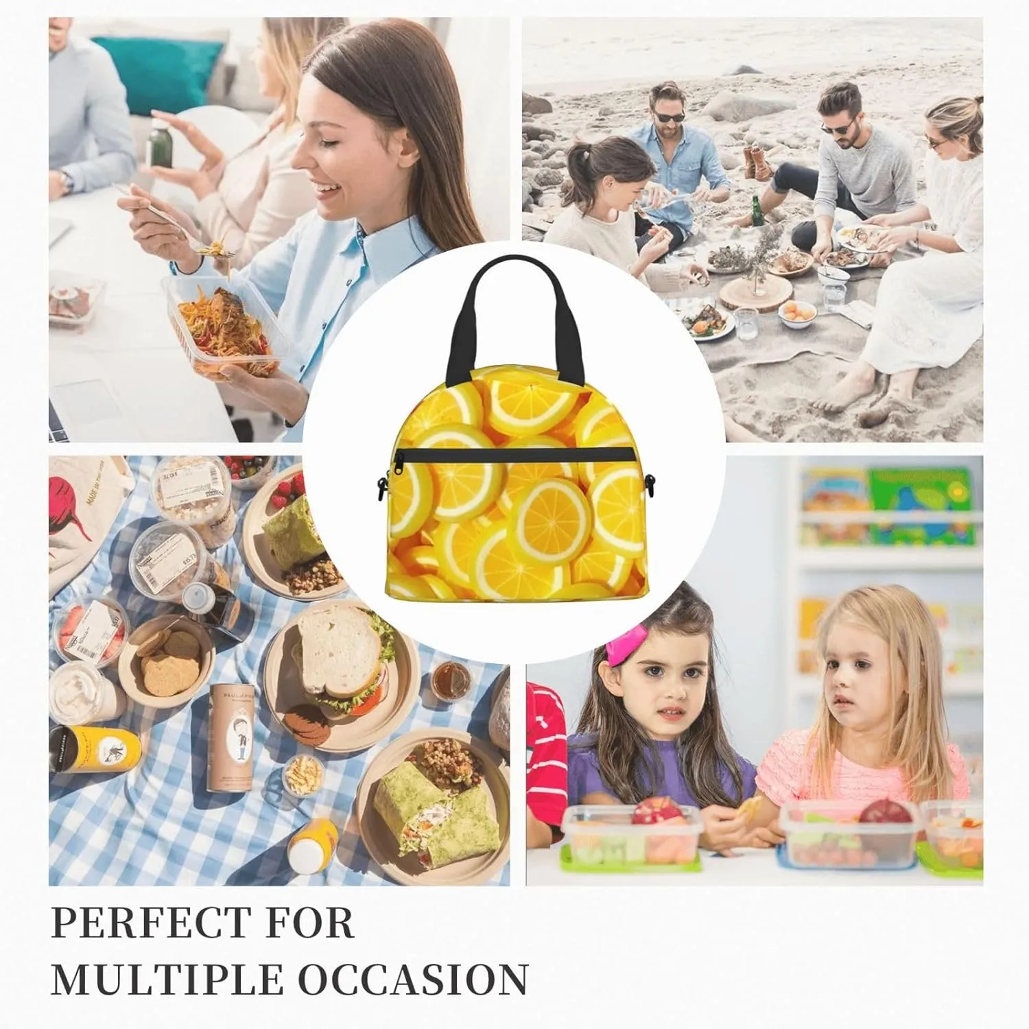 Stacked Lemon Slices Lunch Bag Hand Tote Crossbody Insulated Lunch Bag Large Portable Lunch Box