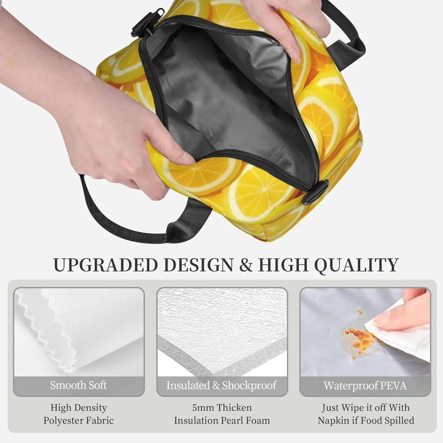 Stacked Lemon Slices Lunch Bag Hand Tote Crossbody Insulated Lunch Bag Large Portable Lunch Box
