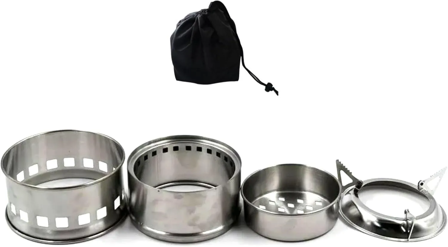 Stainless Steel Camping Wood-burning Stove Kit with Storage Bag Outdoor Cookware Set for Hiking Picnic