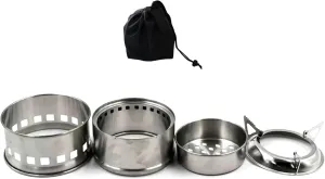 Stainless Steel Camping Wood-burning Stove Kit with Storage Bag Outdoor Cookware Set for Hiking Picnic