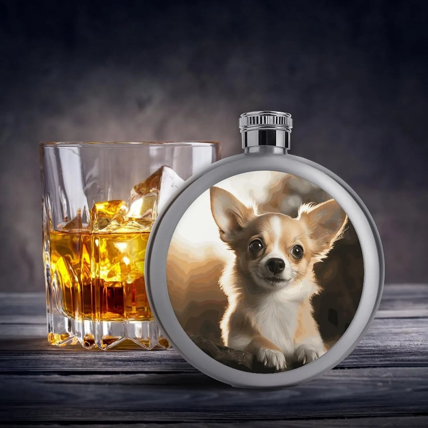 Stainless Steel Wine Bottle Liquor Container Cute Chihuahua Print Leak Proof Hip Flask Durable for Camping Hiking Travel Festivals
