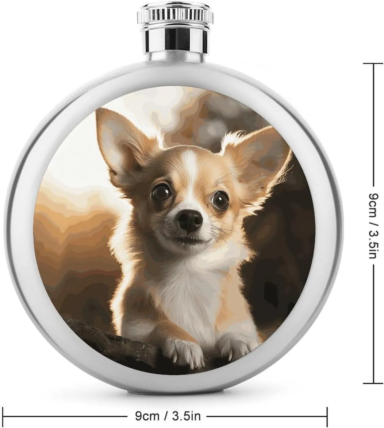 Stainless Steel Wine Bottle Liquor Container Cute Chihuahua Print Leak Proof Hip Flask Durable for Camping Hiking Travel Festivals