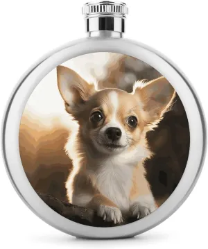 Stainless Steel Wine Bottle Liquor Container Cute Chihuahua Print Leak Proof Hip Flask Durable for Camping Hiking Travel Festivals