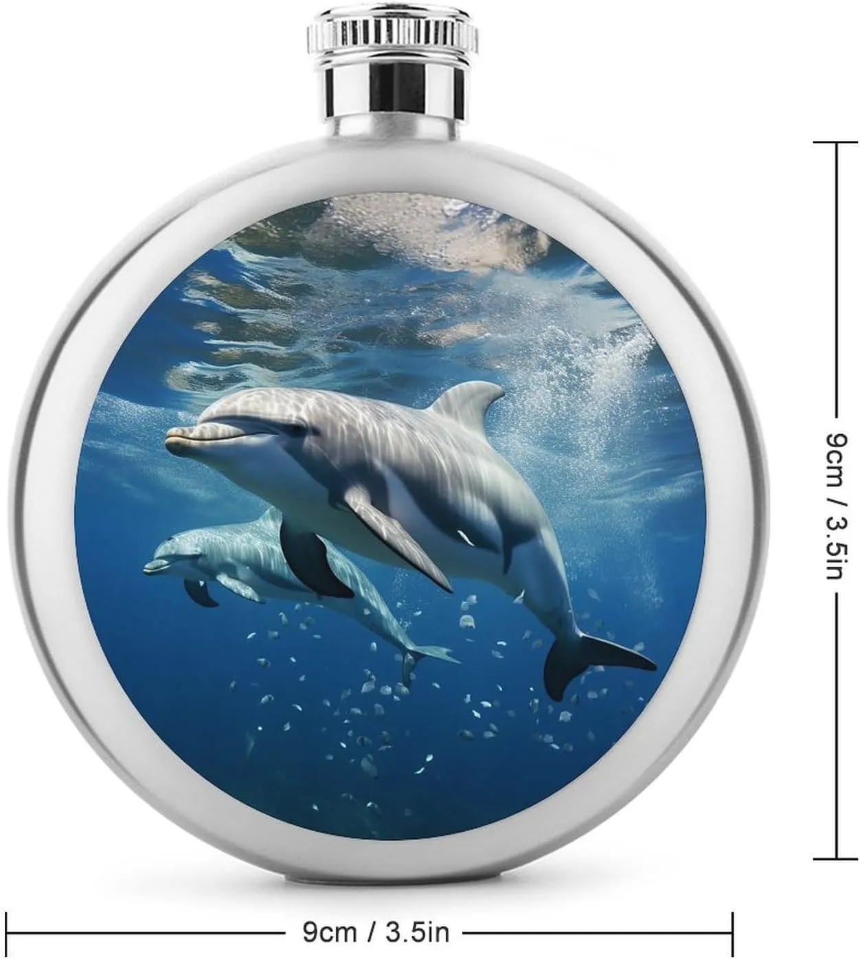 Stainless Steel Wine Bottle Liquor Container Cute Dolphins Print Leak Proof Hip Flask Durable for Camping Hiking Travel Festivals