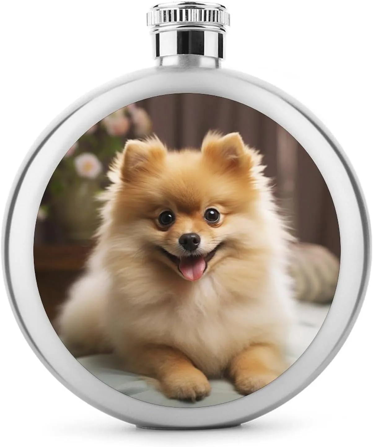 Stainless Steel Wine Bottle Liquor Container Cute Pomeranian Dog Print Leak Proof Hip Flask Durable for Camping Hiking Travel Festivals