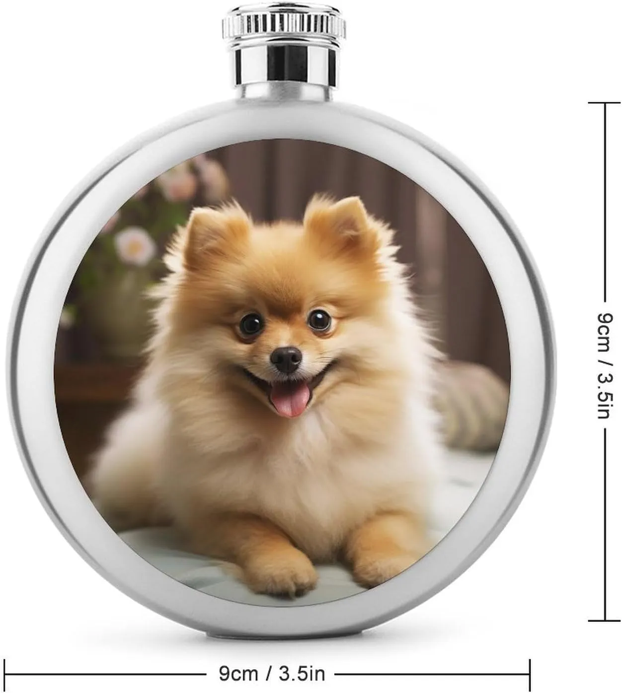 Stainless Steel Wine Bottle Liquor Container Cute Pomeranian Dog Print Leak Proof Hip Flask Durable for Camping Hiking Travel Festivals