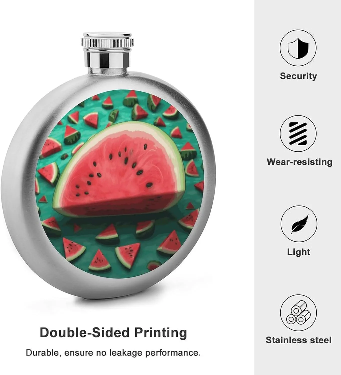 Stainless Steel Wine Bottle Liquor Container Dream Watermelon Print Leak Proof Hip Flask Durable for Camping Hiking Travel Festivals
