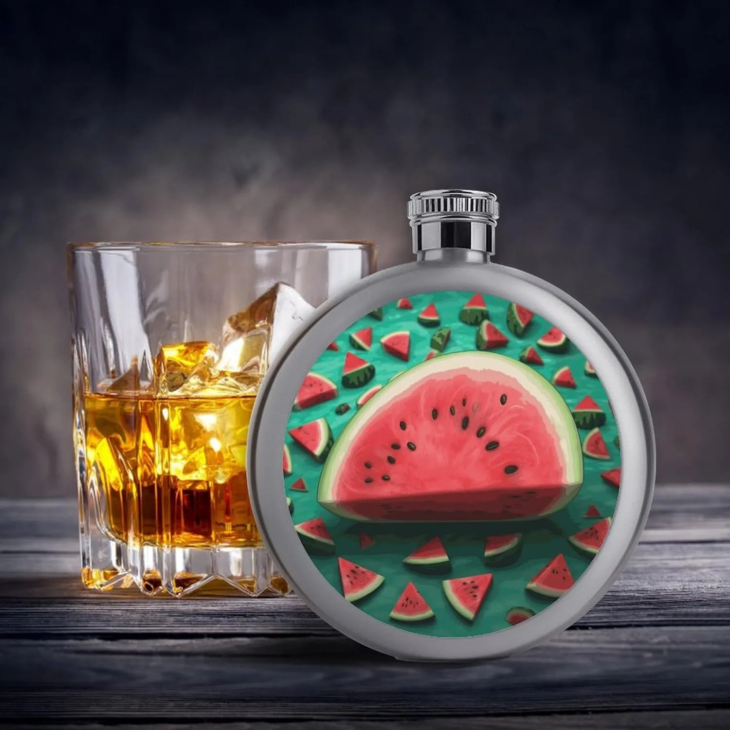 Stainless Steel Wine Bottle Liquor Container Dream Watermelon Print Leak Proof Hip Flask Durable for Camping Hiking Travel Festivals