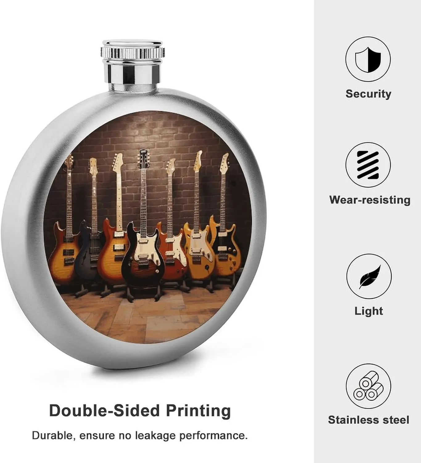 Stainless Steel Wine Bottle Liquor Container Guitar Collection Print Leak Proof Hip Flask Durable for Camping Hiking Travel Festivals