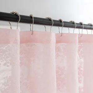 Stall Shower Curtain - Chic Lace Shower Curtain Pink 36 x 72 Inch with Attached Valance, Vintage Floral Small RV Narrow Shower Curtain for Bathroom Half Size Reinforced Holes Top 36 x 72 Inch