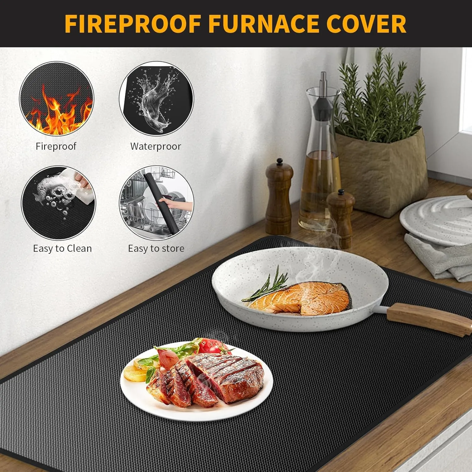 Stove Top Covers For Electric Stove Mat, Heat Resistant Mat for Glass Cooktop Double-Sided Fireproof Waterproof Oilproof 28.5 x 20 Inches Black