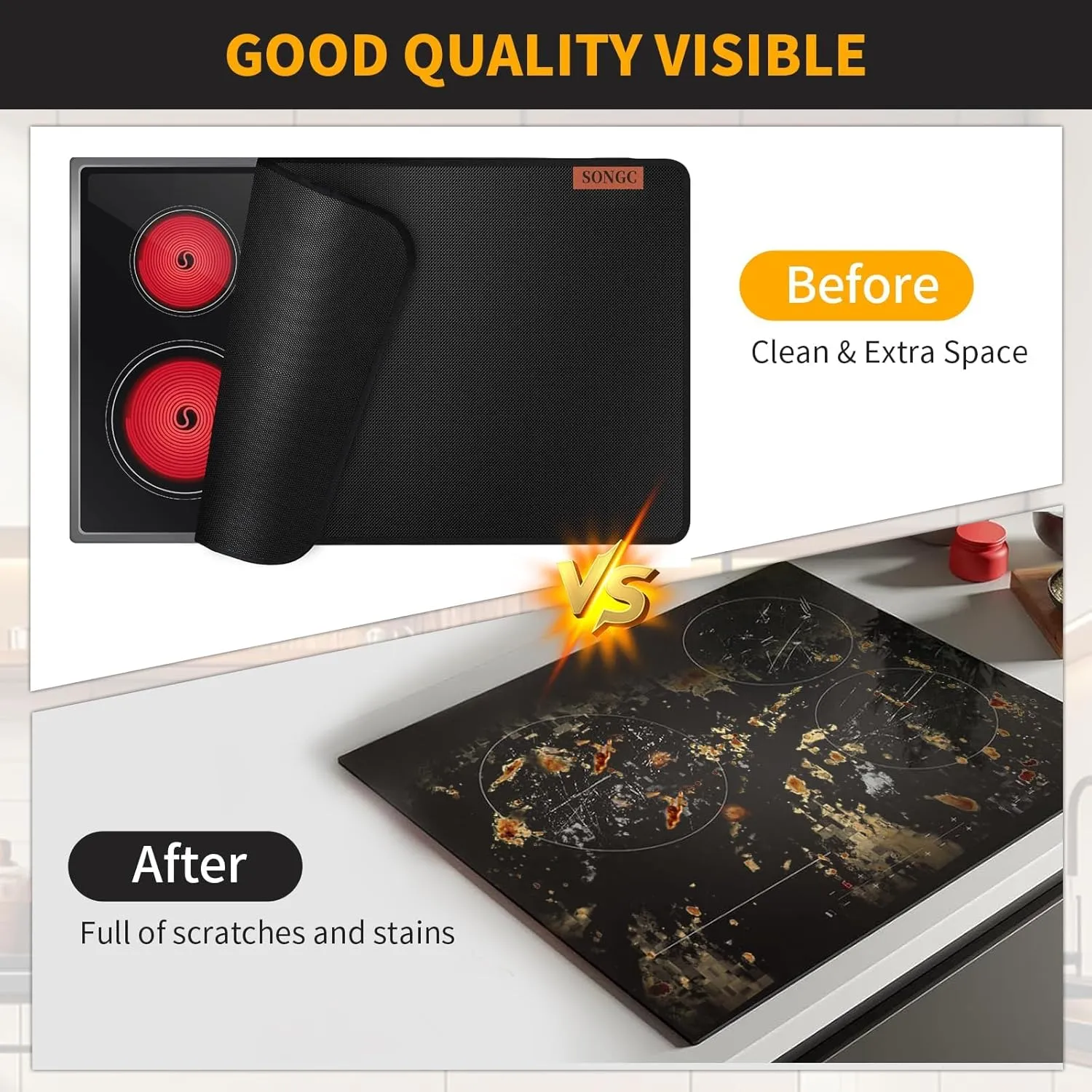 Stove Top Covers For Electric Stove Mat, Heat Resistant Mat for Glass Cooktop Double-Sided Fireproof Waterproof Oilproof 28.5 x 20 Inches Black