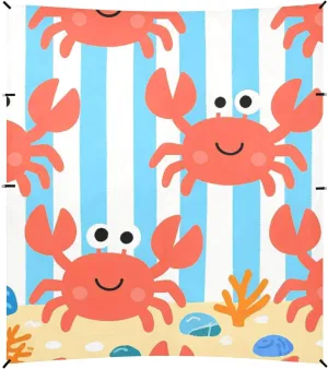 Striped Ocean Crab Blue Beach Cabana UPF50  Protection Lightweight Sun Shade with Sandbags and Shovel for Family Trips, Picnics & Camping