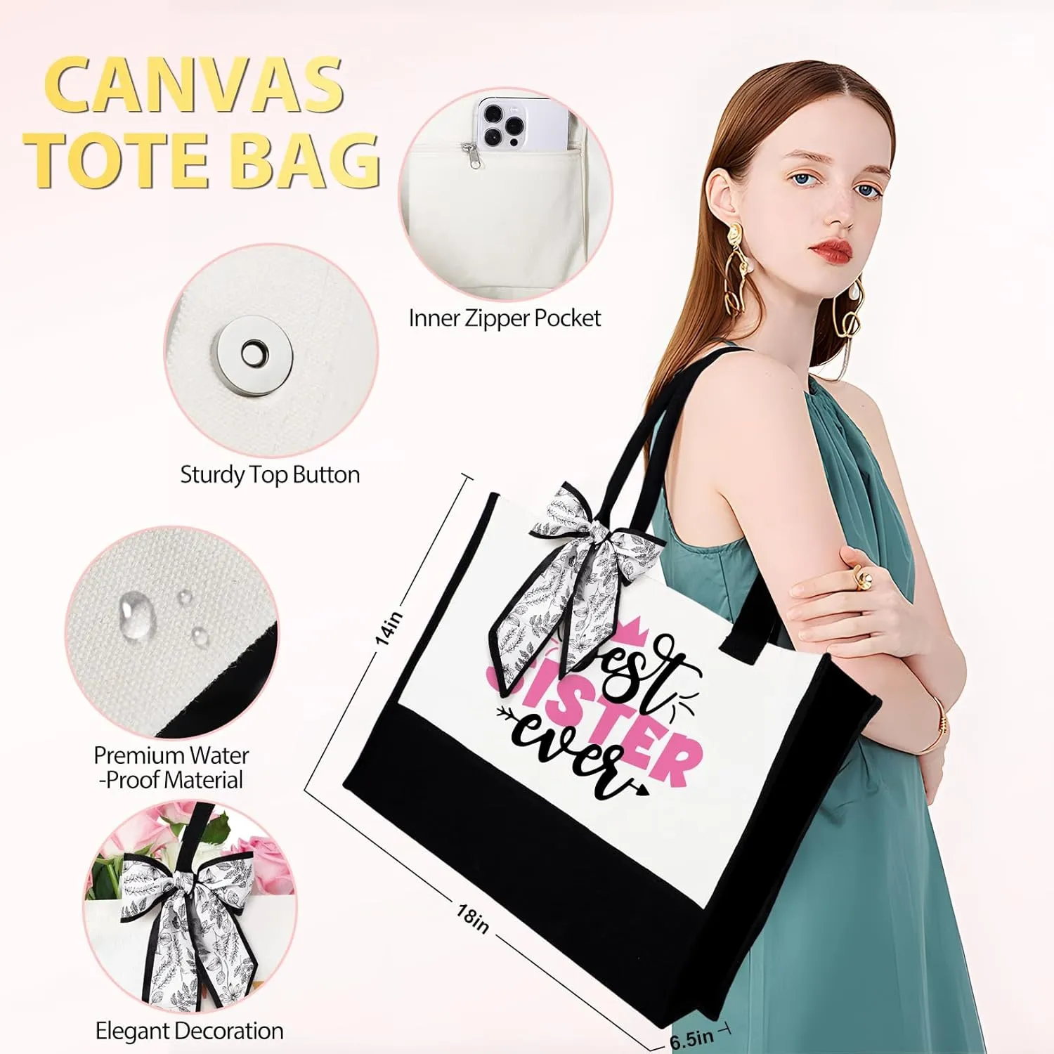 Suhctuptx Sisters Gifts from Sister, Sister Christmas Gifts, Sister Birthday Gifts, Best Sister Ever Gift Basket with Tote Bag, Love You Sister Unique Gifts Ideas for Sister, Sister in Law