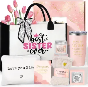 Suhctuptx Sisters Gifts from Sister, Sister Christmas Gifts, Sister Birthday Gifts, Best Sister Ever Gift Basket with Tote Bag, Love You Sister Unique Gifts Ideas for Sister, Sister in Law